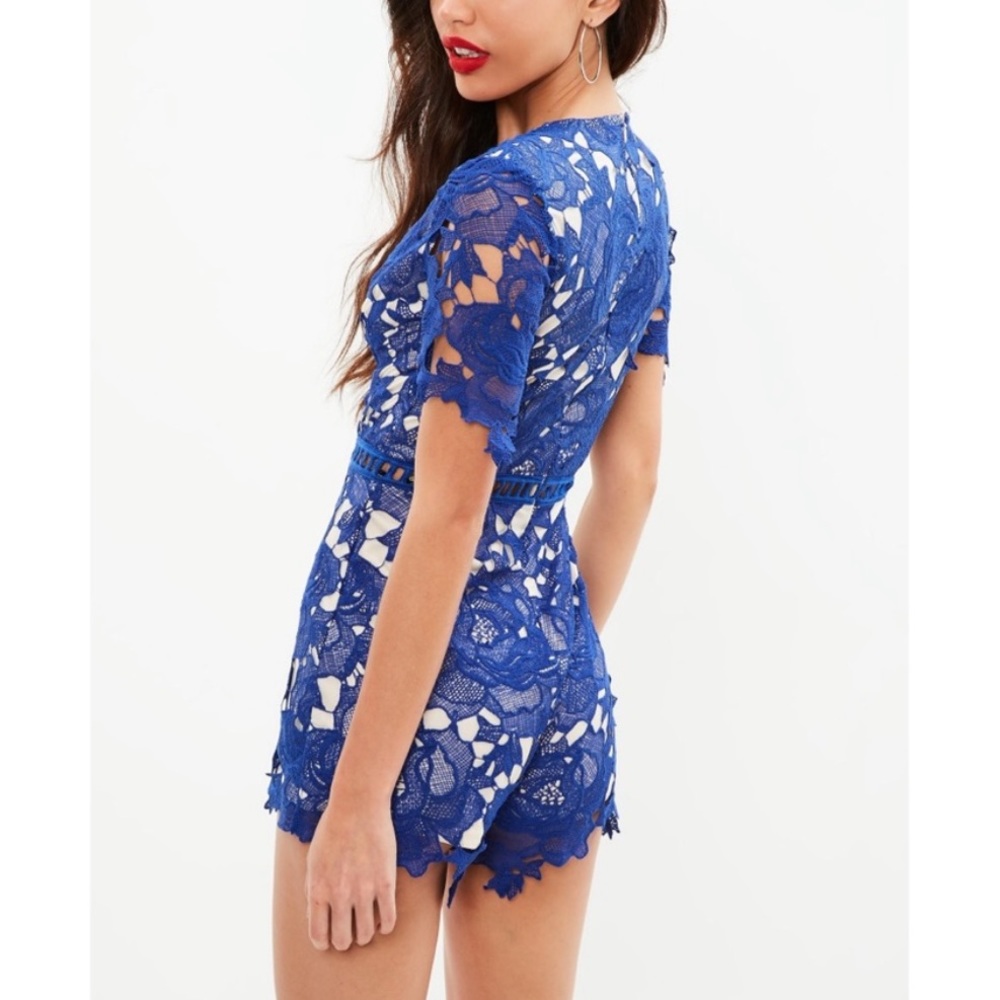 Missguided Blue Ladder Lace Romper Playsuit 2 - Picture 2 of 7